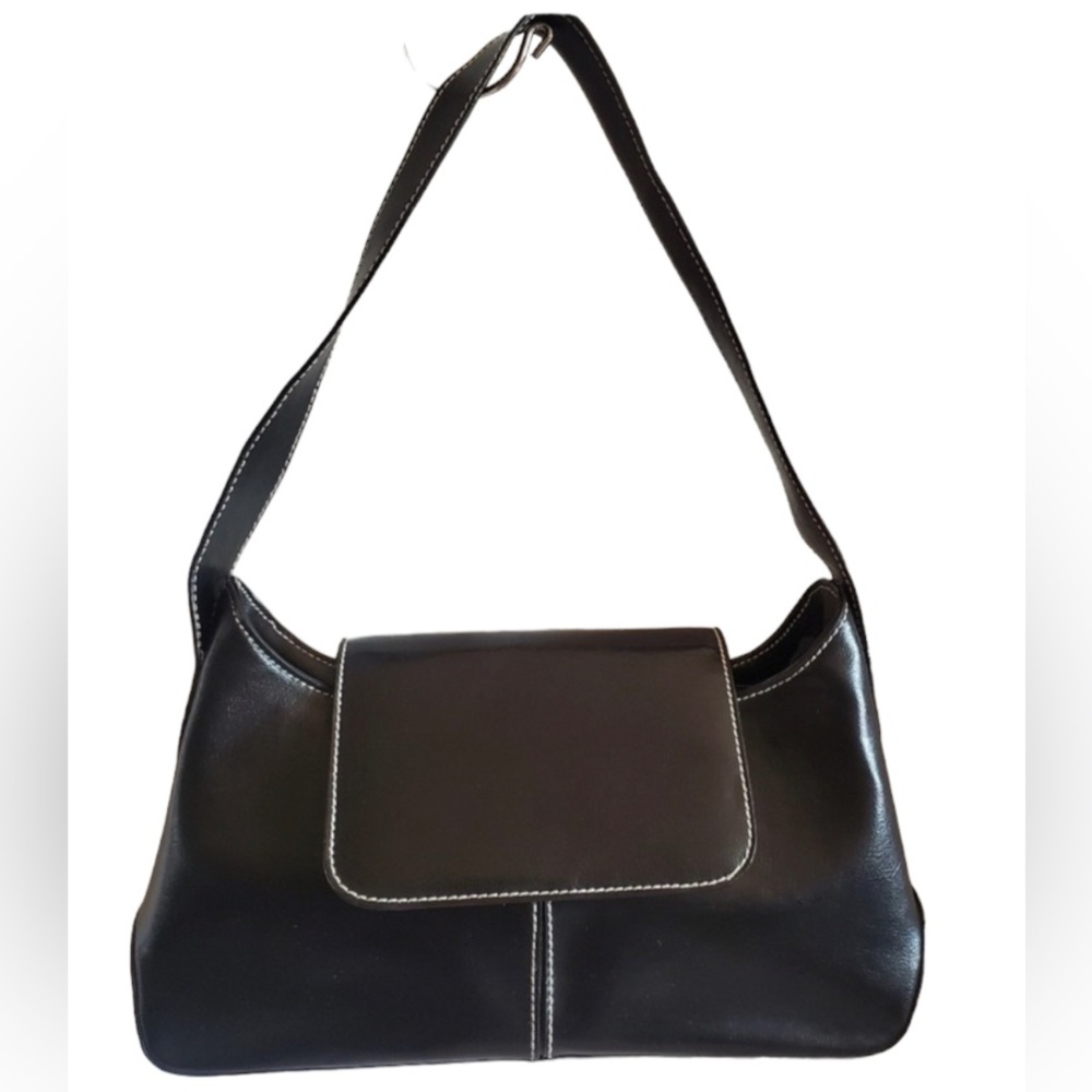 BLACK BAGUETTE FAUX LEATHER SHOULDER HANDBAG Y2K